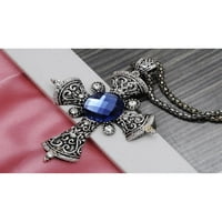 Antikni srebrni ton Blue Gemstone Vintage Vizantijski križni privjesak ogrlica