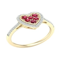Imperijalni dragulj 10k žuto zlato okrugli rez rubin srčani složeni ct tw dijamant Halo Ženski prsten