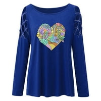 Košulje za žene grafičke majice Trendi Hearts Print s kvadratnim dekolteom dugim rukavima plavi xxl