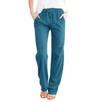 Ženske jednobojne hlače s vezicama, Ležerne hlače s elastičnim strukom, široke hlače s ravnim nogavicama, duge