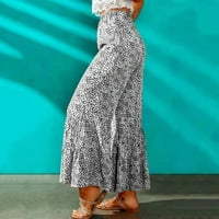 Ženske ljetne boho rastezljive hlače s točkicama visokog struka, široke široke hlače s volanima na rubu, hipi