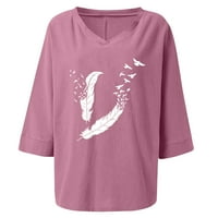 Košulje s dugim rukavima za ženske ležerne tiskane V-vrat Tri četvrtine majice majice bluza labavi vrhovi