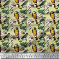 Baršunasta tkanina s cvjetnim printom papiga ara, lišća i vodenog ljiljana širokog dvorišta