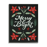 Stupell Industries veseli i svijetli svečani božićni tekst poinsettia crni uokvireni dizajn Amanda Houston