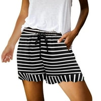 Ženske kratke hlače s elastičnim pojasom S vezicama i volanima na dnu, udobne hlače s printom, crni papiri