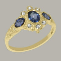 Ženski jubilarni prsten od 14k žutog zlata britanske proizvodnje s prirodnim safirom i kubičnim cirkonijem - opcije
