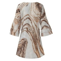 Ženska ljetna modna haljina srednje dužine šarene tiskane suknje s rukavima s rukom od latica, svijetlo smeđa,
