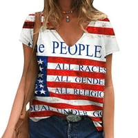 Ženska majica s ručno oslikanom američkom zastavom majica s rukavima u obliku rukava Majica kratkih rukava majica