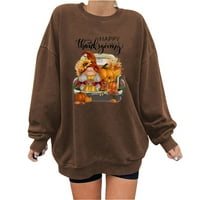 FESFESFES WOMEN FLANDEL SHORY Moda Dan zahvalnosti tiskana labava bluza s dugim rukavima okrugli vrat casual pulover