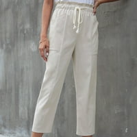 Ženske hlače Prodajne prodaje Žene ležerne čvrste hlače s džepnim kravatama od devet točaka bež p13238