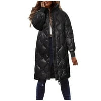 Hunpta Zimski kaput za žene čvrste boje ležerna jakna s kapuljačom s dugim kaputom