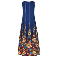 Dyegold Sundresses za žene casual plaža - Ženske haljine plus veličine V vrat bez rukava retro cvjetni print vintage