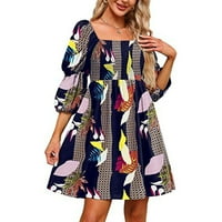 Ljetne haljine za žene kvadratni dekolte dužine koljena casual a-line cvjetni rukav date haljina multi-boja l