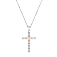 Ženski privjesak u obliku dvobojnog križa s imitacijom dijamanta u srebrnom srebrnom dijamantu