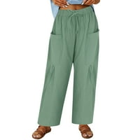 Ženske Ležerne hlače s visokim strukom, elastični pojas, široke hlače s džepovima