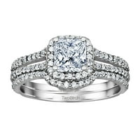 Prstenasti set za mladenke: zaručnički prsten s dijamantima i moissanitskom centrom u 10k bijelom zlatu