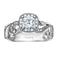 Prstenasti set za mladenke: zaručnički prsten s dijamantima i moissanitskom centrom u 10k bijelom zlatu