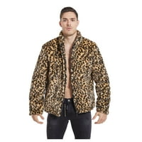 Krzneni kaput od krzna, Muški Leopard zimski topli modni vanjski kaput od vune s ovratnikom od umjetnog krzna,