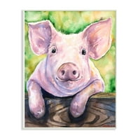 Stupell Industries Pink Pig Animal Zelena akvarela Slikanje zidne pločice Umjetnost George Dyachenko