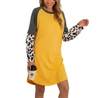Ženska leopard haljina za djevojčice s dugim rukavima s okruglim vratom za kontrolu trbuha