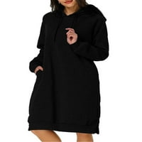 Ženska haljina s kapuljačom s kapuljačom u punoj boji Retro haljine s kapuljačom džepne ženske udobne dukserice