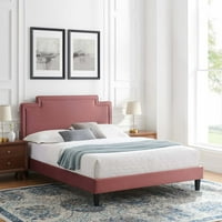 Luksuzni baršunasti krevet u prašnjavoj ružičastoj boji