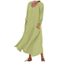 Ženska modna ležerna jednobojna haljina s rukavima od pamuka i lana s džepovima Ženska haljina