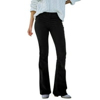 Ženske hlače, jednobojne, visokog struka, opremljene, baršunaste, lepršave, elastične elastične u struku, Ležerne